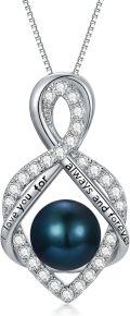 wholesale 925 Sterling Silver Infinity Pendant with Black Pearl and Cubic Zirconia for Women-0-0
