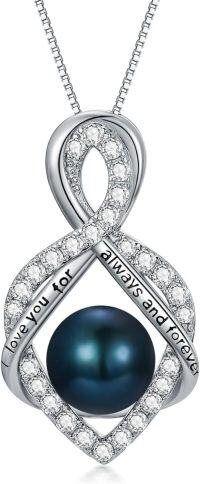 wholesale 925 Sterling Silver Infinity Pendant with Black Pearl and Cubic Zirconia for Women-Infinite 2
