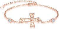 wholesale Rose Gold 925 Sterling Silver Cross Celtic Knot Adjustable Bracelet Christian Irish  for Women-rose gold plated sterling silver