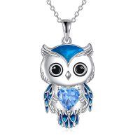 wholesale 925 Sterling Silver Birthstone Owl Pendant Necklace Jewelry Gift for Women-12-December