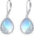 wholesale 925 Sterling Silver Rainbow Moonstone Teardrop Leverback Earrings with Filigree Design-0-0