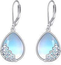 wholesale 925 Sterling Silver Rainbow Moonstone Teardrop Leverback Earrings with Filigree Design-Filigree Moonstone Earrings