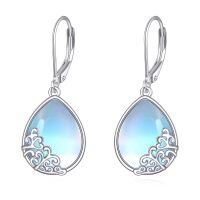 wholesale 925 Sterling Silver Moonstone Drop Earrings Platinum Plated Vintage Filigree Teardrop For Women-Filigree Moonstone Earrings