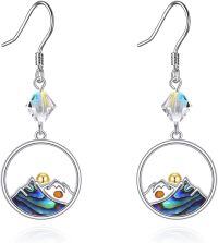 wholesale White Gold Plated S925 Sterling Silver Abalone Shell & Austrian Crystal Faith Love Jewelry Earrings, Christian Gift for Her-Round Mountain Hooks