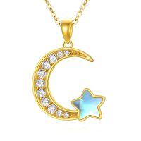wholesale 14K Gold Moonstone Crescent & Star Pendant Necklace for Women s-Star Moonstone