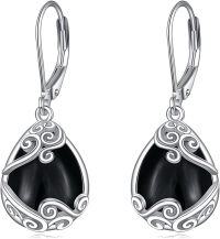 wholesale Sterling Silver Moonstone Leverback Teardrop Dangle Earrings for Women-O-Black Onyx