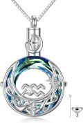 wholesale 925 Sterling Silver Aquarius Zodiac Sign Blue Crystal Cremation Jewelry with Funnel Pendant Necklace-0-0
