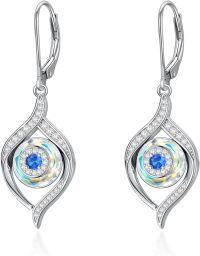 wholesale Sterling Silver Blue Crystal Evil Eye Dangle Earrings for Women Teens Girls-White