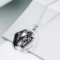 wholesale 925 Sterling Silver Black Crystal Geometric Horse Head Circle Pendant Necklaces - Mothers Day Gift for Her-0-1