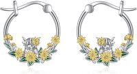 wholesale 925 Sterling Silver Cow & Flower Design Small Huggie Hoop Earrings - Gift for Her-Animal earrings- Highland Cow Earrings
