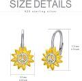 wholesale 925 Sterling Silver Sunflower Peace Sign Leverback Drop Dangle Earrings for Women Girls  4cm Long-0-4