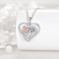 wholesale 925 Sterling Silver Double Heart with Pink Flower and Clear Crystal Pendant Necklace s for Women-0-2