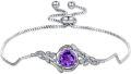 wholesale 925 Sterling Silver Round Purple Amethyst Zircon Vintage Rose Birthstone Bracelet for Women-0-0