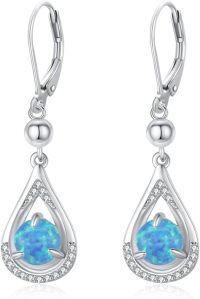 wholesale 925 Sterling Silver & Birthstone Hoop Earrings 15-17mm, Hypoallergenic Jewelry for Women Men, Gift Box-3-March Opal