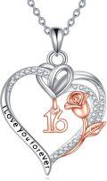 wholesale 925 Sterling Silver 16th Birthday Necklace Heart Rose Flower Pendant for Women Mothers Day Christmas Gifts-0-0