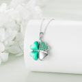 wholesale 925 Sterling Silver Green Enamel & CZ Four-Leaf Clover Photo Locket Necklace-0-3