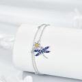 wholesale 925 Sterling Silver Flower & Blue Dragonfly Charm Double Layered Ankle Anklet for Women and Girls Gift Ideas-0-2