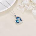 wholesale 925 Sterling Silver Sister Necklace With Blue Crystal Heart Pendant-0-3
