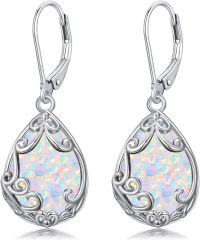 wholesale Sterling Silver Celtic Filigree Teardrop Earrings with Leverback for Women Mother s Day Gifts-Opal