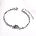 wholesale 925 Sterling Silver Green Agate Lotus Flower Charm Bracelet - 7 inches Long-0-1