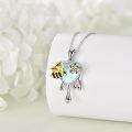 wholesale 925 Sterling Silver Heart-Shaped Moonstone Jewelry with Gold-Plated Bee and Flower Design Pendant Necklace for Women Girls Gift 48cm Chain Length-0-2