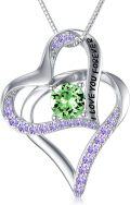 wholesale TOUPOP Emerald Necklace Sterling Silver Forever Love Heart Pendant Necklace With May Birthstone Birthday Christams Jewelry For Women Her Wife -0-0