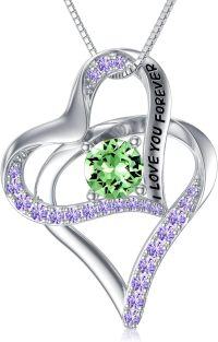 wholesale TOUPOP Emerald Necklace Sterling Silver Forever Love Heart Pendant Necklace With May Birthstone Birthday Christams Jewelry For Women Her Wife -undefined