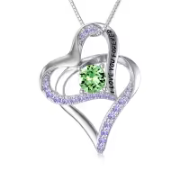 TOUPOP Sterling Silver Emerald Forever Love Heart Pendant Necklace-undefined