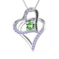 TOUPOP Sterling Silver Emerald Forever Love Heart Pendant Necklace-undefined
