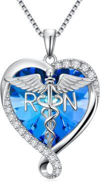 wholesale 925 Sterling Silver Sapphire Birthstone Caduceus Pendant Necklace for Nurses & Doctors-N09-Sep
