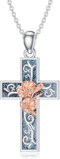 wholesale Sterling Silver Turquoise Cross Birth Flower Necklace 12 Month Pendant for Women Mom-0-25
