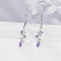 wholesale 925 Sterling Silver Purple Crystal Drop Earrings with Floral Design-0-2