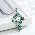 wholesale 925 Sterling Silver Green Enamel Celtic Cross Pendant Necklace With Chain-0-4