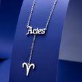 wholesale 925 Sterling Silver Aries Zodiac Sign Lariat Necklace with Ram Symbol Astrology Jewelry for Women-0-2