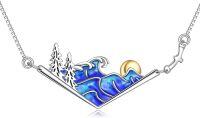 wholesale 925 Sterling Silver Nature Landscape Wave Tree Gold Pearl Pendant Necklace-ocean wave