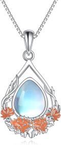 wholesale 925 Sterling Silver Teardrop Moonstone Orange Floral Pendant Necklace-0-0