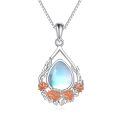 wholesale 925 Sterling Silver Moonstone And Coral Floral Drop Pendant-0-0