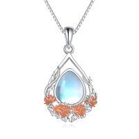 wholesale 925 Sterling Silver Moonstone And Coral Floral Drop Pendant-Flower Necklace