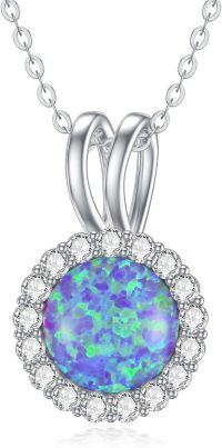 wholesale Sterling Silver Opal Necklace Round Opal Stone Pendant October Birthstone Gift-B_Purple