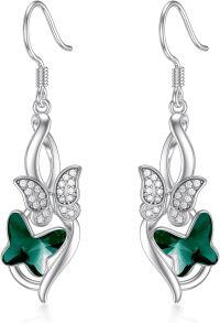 wholesale  Sterling Silver Crystal Butterfly Dragonfly Bee Dangle Drop Earrings -A-Butterfly Green