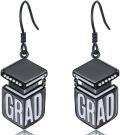 wholesale 925 Sterling Silver Black Cube Graduation Cap Dangle Earrings for Women's High School College  Ideas-0-0