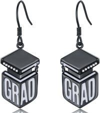 wholesale 925 Sterling Silver Black Cube Graduation Cap Dangle Earrings for Women's High School College  Ideas-C