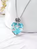 TOUPOP Sterling Silver Birthstone Rose Flower Heart Pendant Necklace-0-4