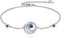 wholesale 925 Sterling Silver Moon & Stars Charm Bracelet with Blue Crystal Accents-0-0