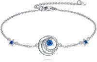 wholesale 925 Sterling Silver Moon & Stars Charm Bracelet with Blue Crystal Accents-Star
