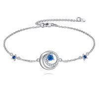 wholesale 925 Sterling Silver Blue Crystal Star Pendant Chain Bracelet For Women-Star