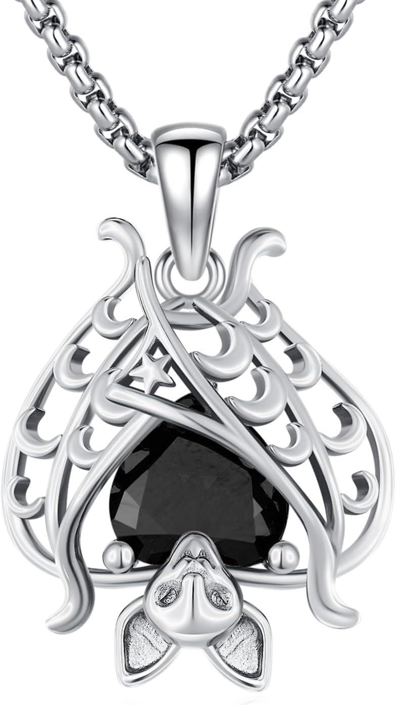 Sterling Silver Bat Necklace Gothic Jewelry for Women Men Halloween Birthday-Openwork Wing-Silver