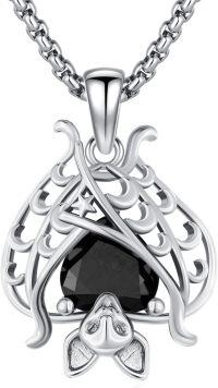 wholesale 925 Sterling Silver Black Onyx Bat Pendant Necklace  Gothic Jewelry for Women and Men Halloween Gift-Openwork Wing-Silver