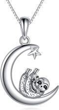 wholesale 925 Sterling Silver Sloth on Crescent Moon Star Charm Necklace - Adorable Gifts for Her-0-0