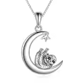 wholesale 925 Sterling Silver Sloth on Crescent Moon Star Charm Necklaces Wholesale - Adorable Gifts for Her-0-0